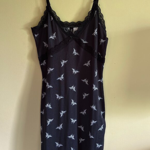 Ribbed lace-trimmed dress - Black/Butterflies - H&M - Size Small - Picture 2 of 8